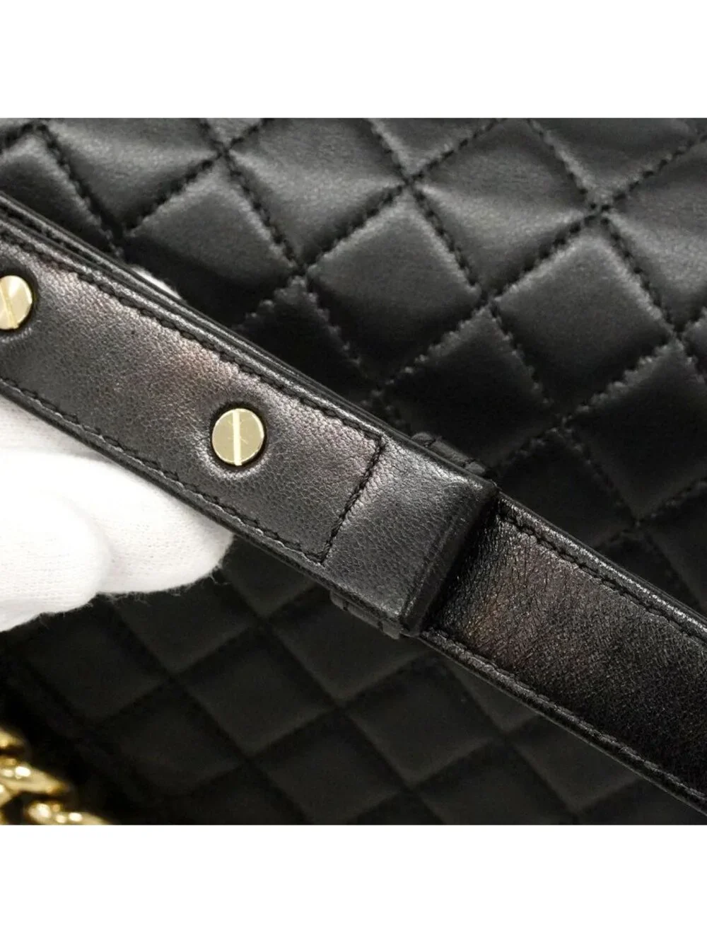 Chanel Shoulder Bag Boy Lambskin Black Champagne Gold